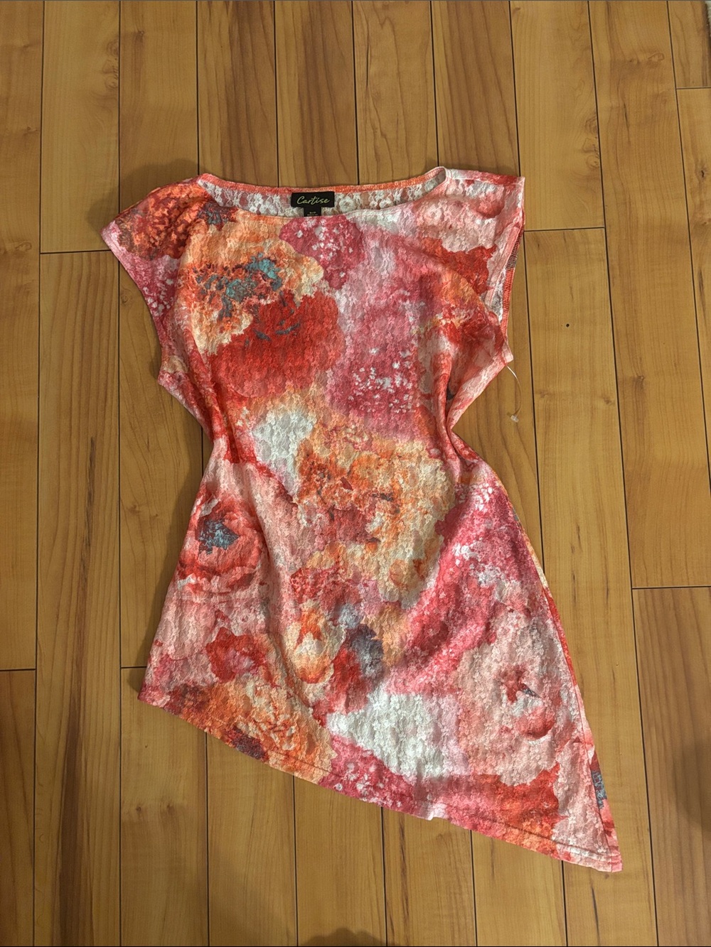 Cartise Floral Asymmetric Sleeveless Tunic in Coral and Peach